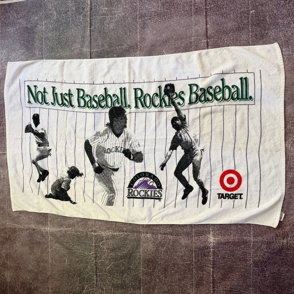 Men's Vintage 90's MLB Sherry Colorado Rockies Baseball White Purple Beach Towel